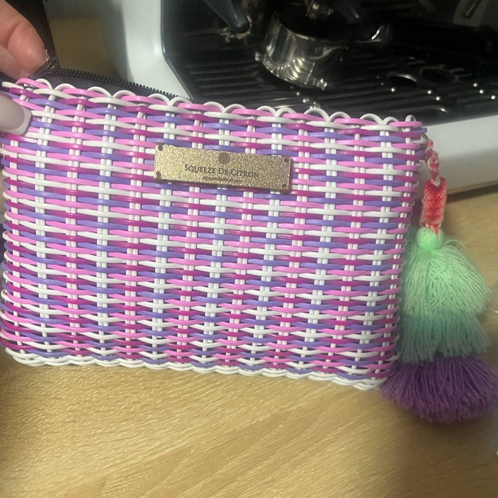 Squeeze De Citron Pink and Purple Woven Cosmetic Bag